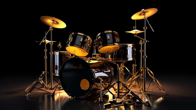 pngtree d image of sleek black drum kit with elegant gold accents image 3812714